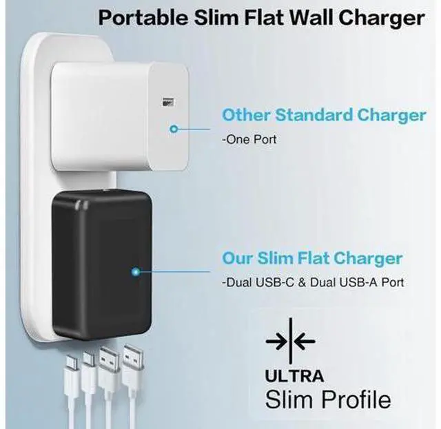 Alt view image 2 of 7 - AUTYUE 3-Pack USB C Wall Charger Block, Flat USB C Charger, 40W 4-Port PD QC 3.0 Slim Fast Charging Block with Foldable Plug Type C Power Adapter Brick for i-Phone, Android Cell Phones, Tablet etc.
