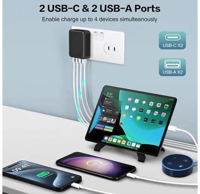 Alt view image 5 of 7 - AUTYUE 3-Pack USB C Wall Charger Block, Flat USB C Charger, 40W 4-Port PD QC 3.0 Slim Fast Charging Block with Foldable Plug Type C Power Adapter Brick for i-Phone, Android Cell Phones, Tablet etc.