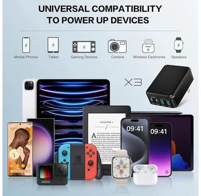 Alt view image 7 of 7 - AUTYUE 3-Pack USB C Wall Charger Block, Flat USB C Charger, 40W 4-Port PD QC 3.0 Slim Fast Charging Block with Foldable Plug Type C Power Adapter Brick for i-Phone, Android Cell Phones, Tablet etc.