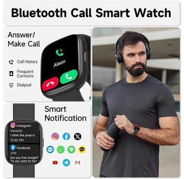 Alt view image 2 of 7 - IHDAPP Smart Watch, Alexa Built-in Smartwatch(Answer/Make Calls),1.83" HD Fitness Tracker,IP68 Waterproof 100+ Sport Mode Activity Tracker,Heart Rate SpO2 Sleep Monitor, iOS Android Compatible (Black)