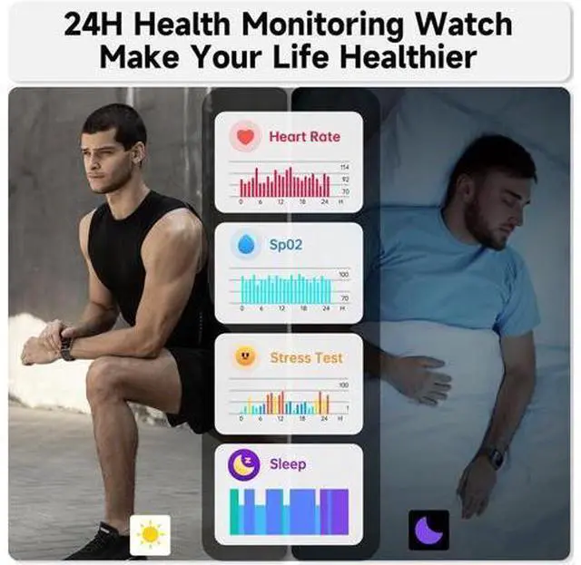 Alt view image 4 of 7 - IHDAPP Smart Watch, Alexa Built-in Smartwatch(Answer/Make Calls),1.83" HD Fitness Tracker,IP68 Waterproof 100+ Sport Mode Activity Tracker,Heart Rate SpO2 Sleep Monitor, iOS Android Compatible (Black)