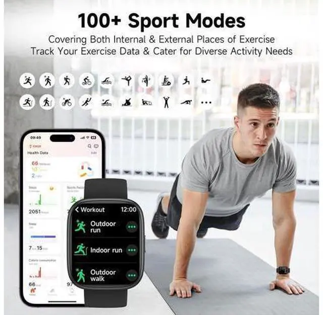 Alt view image 7 of 7 - IHDAPP Smart Watch, Alexa Built-in Smartwatch(Answer/Make Calls),1.83" HD Fitness Tracker,IP68 Waterproof 100+ Sport Mode Activity Tracker,Heart Rate SpO2 Sleep Monitor, iOS Android Compatible (Black)