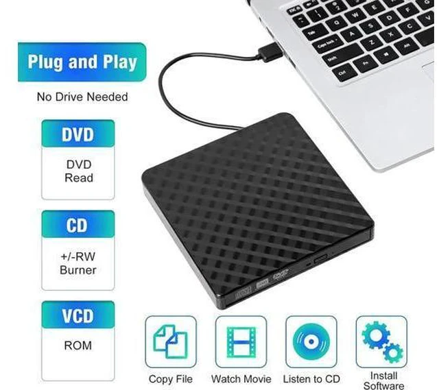 Alt view image 2 of 7 - External CD/DVD Drive, USB 3.0 Ultra Slim Portable DVD Writer External USB CD Drive DVD ROM CD Player/Rewriter +/-RW writer Burner player, Great Compatible With Windows/Mac OS/Laptop/PC/Desktops