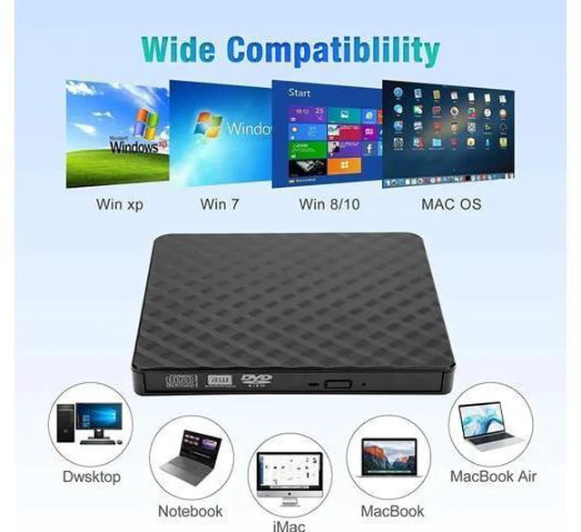Alt view image 5 of 7 - External CD/DVD Drive, USB 3.0 Ultra Slim Portable DVD Writer External USB CD Drive DVD ROM CD Player/Rewriter +/-RW writer Burner player, Great Compatible With Windows/Mac OS/Laptop/PC/Desktops