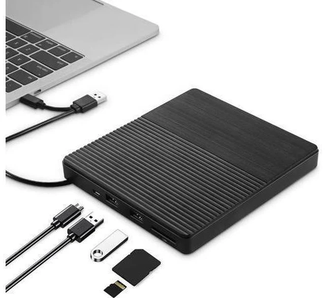 Main image of External CD DVD Drive, USB 3.0 & Type-C CD-RW DVD-R Combo DVD Burner with SD/TF Slot, 2x USB 2.0 Port CD/DVD Drive for PC Laptop Computer Mac Windows 10/8/7