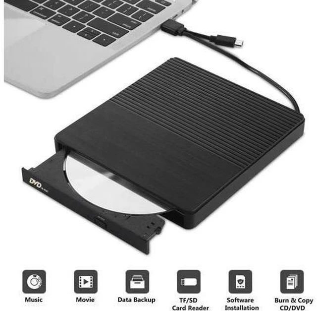 Alt view image 3 of 7 - External CD DVD Drive, USB 3.0 & Type-C CD-RW DVD-R Combo DVD Burner with SD/TF Slot, 2x USB 2.0 Port CD/DVD Drive for PC Laptop Computer Mac Windows 10/8/7
