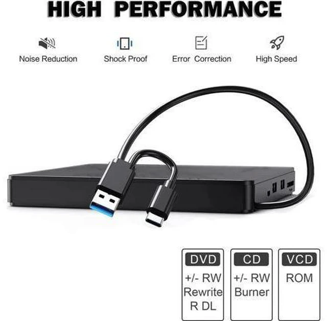 Alt view image 4 of 7 - External CD DVD Drive, USB 3.0 & Type-C CD-RW DVD-R Combo DVD Burner with SD/TF Slot, 2x USB 2.0 Port CD/DVD Drive for PC Laptop Computer Mac Windows 10/8/7