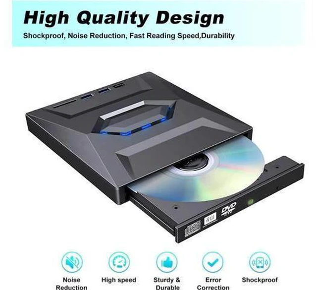 Alt view image 4 of 7 - External DVD CD Drive, USB 3.0 Type C Slim Portable CD/DVD Player, CD DVF ROM Burner Rewriter with 2 USB Ports, SD TF Slot Low Noise High Speed Data Transfer Super Drive for Laptop/Desktop