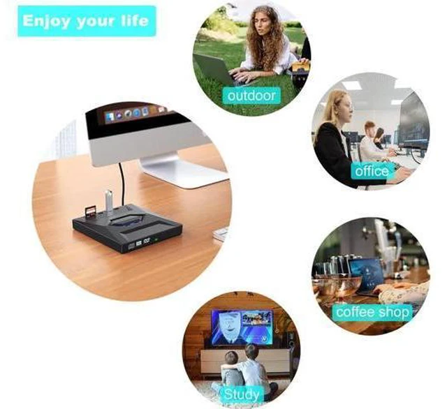 Alt view image 6 of 7 - External DVD CD Drive, USB 3.0 Type C Slim Portable CD/DVD Player, CD DVF ROM Burner Rewriter with 2 USB Ports, SD TF Slot Low Noise High Speed Data Transfer Super Drive for Laptop/Desktop