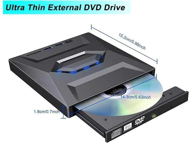 Alt view image 7 of 7 - External DVD CD Drive, USB 3.0 Type C Slim Portable CD/DVD Player, CD DVF ROM Burner Rewriter with 2 USB Ports, SD TF Slot Low Noise High Speed Data Transfer Super Drive for Laptop/Desktop