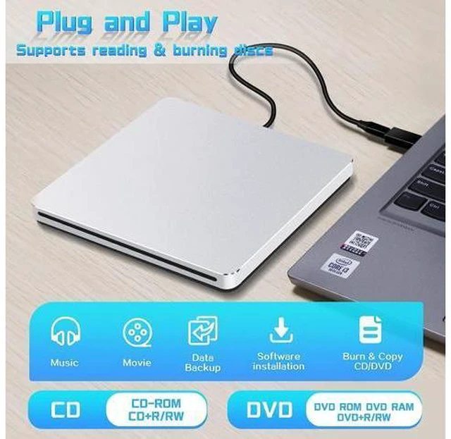 Alt view image 3 of 7 - NOLYTH External CD/DVD Drive for Laptop CD DVD Burner USB 3.0 Type-C DVD Player for Computer Disk Drive Slim DVD Drive Writer CD Reader Optical Drive for Computer Laptop PC Windows Desktop Mac