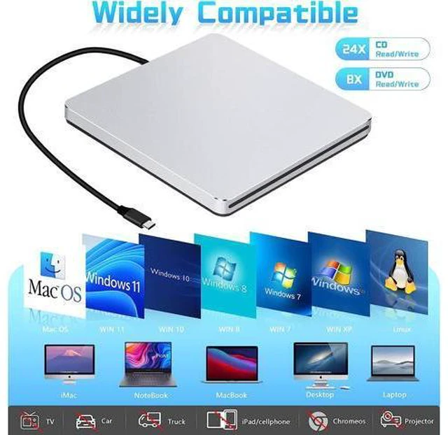 Alt view image 5 of 7 - NOLYTH External CD/DVD Drive for Laptop CD DVD Burner USB 3.0 Type-C DVD Player for Computer Disk Drive Slim DVD Drive Writer CD Reader Optical Drive for Computer Laptop PC Windows Desktop Mac