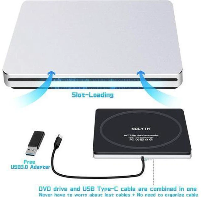 Alt view image 7 of 7 - NOLYTH External CD/DVD Drive for Laptop CD DVD Burner USB 3.0 Type-C DVD Player for Computer Disk Drive Slim DVD Drive Writer CD Reader Optical Drive for Computer Laptop PC Windows Desktop Mac
