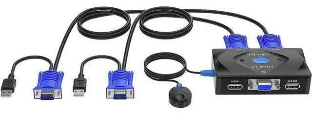 Alt view image 5 of 6 - MT-VIKI KVM Switch VGA 2 Port, KVM Switch Console with 3 USB Hub + 2 in1 Cables + Desktop Selector