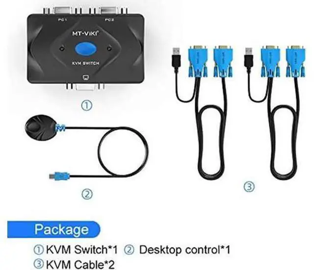 Alt view image 3 of 7 - MT-VIKI KVM Switch VGA 2 Port, KVM Switch Console with 3 USB Hub + 2 in1 Cables + Desktop Selector