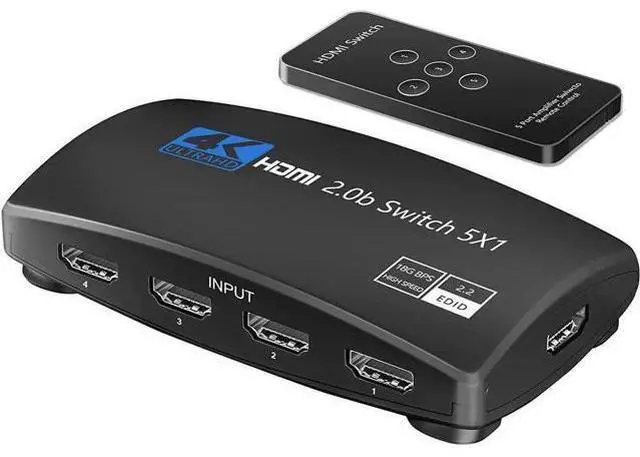 Main image of HDMI Switch, WISDUM HDMI Switcher 5 Port HDMI Switch Box with Remote 5 in 1 Out 4K 60hz HDMI Selector, Support UHD HDMI 2.0b, Compatible with PS5, Apple TV, Xbox, Nintendo
