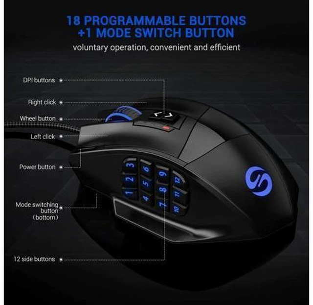 Alt view image 2 of 7 - UtechSmart Venus RGB Gaming Mouse, Wired 16400 DPI High Precision Laser Programmable MMO Computer Gaming Mice
