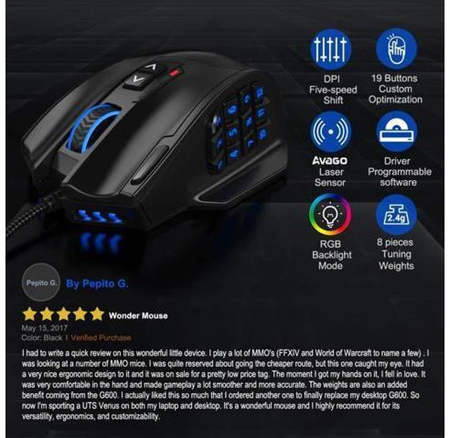 Alt view image 3 of 7 - UtechSmart Venus RGB Gaming Mouse, Wired 16400 DPI High Precision Laser Programmable MMO Computer Gaming Mice