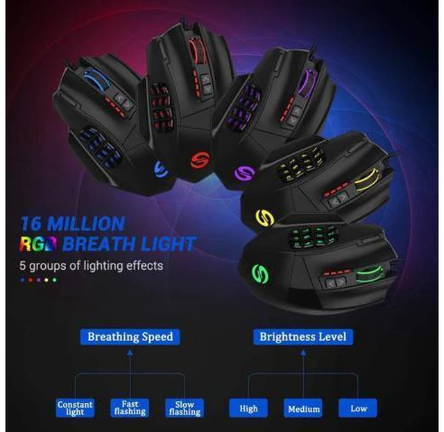 Alt view image 4 of 7 - UtechSmart Venus RGB Gaming Mouse, Wired 16400 DPI High Precision Laser Programmable MMO Computer Gaming Mice