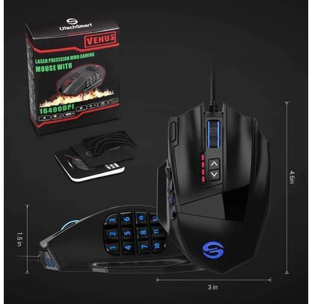 Alt view image 5 of 7 - UtechSmart Venus RGB Gaming Mouse, Wired 16400 DPI High Precision Laser Programmable MMO Computer Gaming Mice