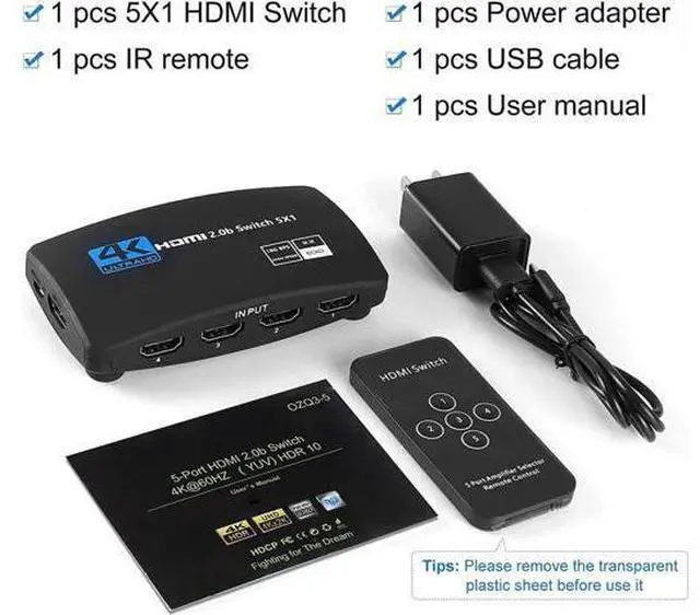 Alt view image 7 of 7 - HDMI Switch, WISDUM HDMI Switcher 5 Port HDMI Switch Box with Remote 5 in 1 Out 4K 60hz HDMI Selector, Support UHD HDMI 2.0b, Compatible with PS5, Apple TV, Xbox, Nintendo