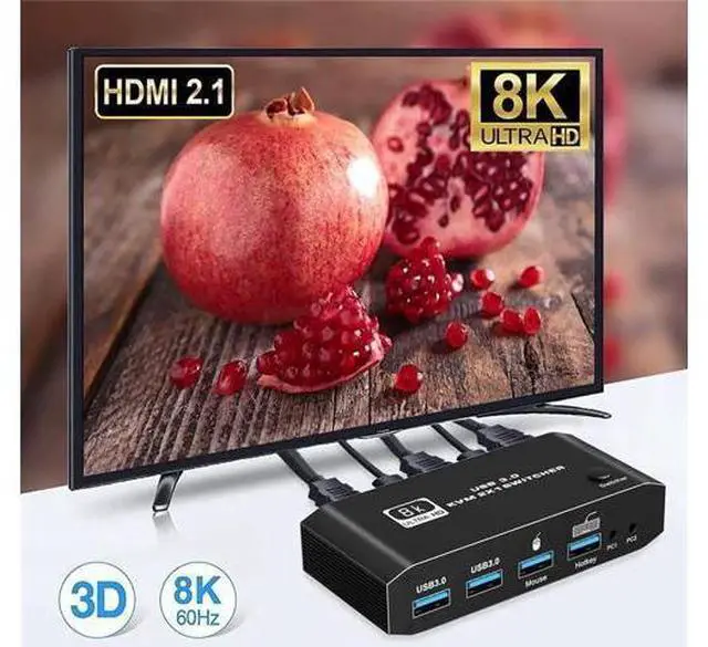 Alt view image 5 of 7 - 2023 Best HDMI 2.1 KVM Switch 4K 120Hz HDMI USB KVM Switch Dual Port USB HDMI 2.1 Switcher 2X1 4K 60Hz 8K 60Hz 2 PC 1 Monitor
