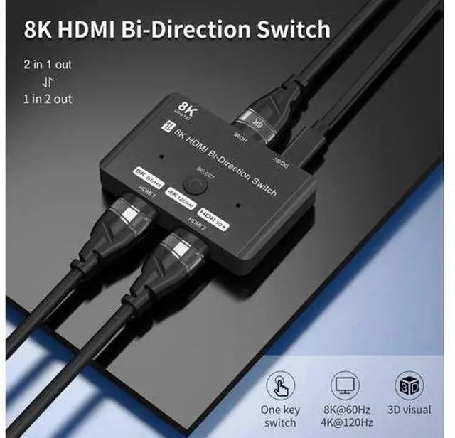Alt view image 3 of 7 - HDMI 2.1 Switch 8K Bi-Directional HDMI Switcher 2 in 1 Out HDMI Splitter 1 in 2 Out Supports 4K@120Hz, 8K@60Hz 48Gbps,HDCP 2.3,ARC,VRR for Xbox X, PS5, Blu-Ray, 8K UHD TV, Monitor and Projector