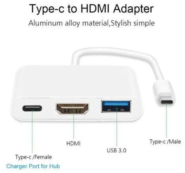 Alt view image 2 of 7 - USB-C To HDMI 3 in 1 Cable Converter Usb 3.1 Type C To HDMI 4K Adapter Cable USB 3.1 Type-C to HDMI / USB 3.0 / USB-C Multiport Adapter for laptop phone Macbook