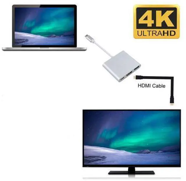 Alt view image 5 of 7 - USB-C To HDMI 3 in 1 Cable Converter Usb 3.1 Type C To HDMI 4K Adapter Cable USB 3.1 Type-C to HDMI / USB 3.0 / USB-C Multiport Adapter for laptop phone Macbook