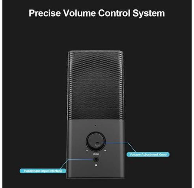 Alt view image 3 of 7 - Computer Speaker, Compact Size Speaker With Headphone Jack, Enhanced Bass And Volume Control, Stereo 2.0 Usb Powered 3.5Mm Aux Multimedia Speakers For Laptop/Desktop/Tablets/Phone (Black)