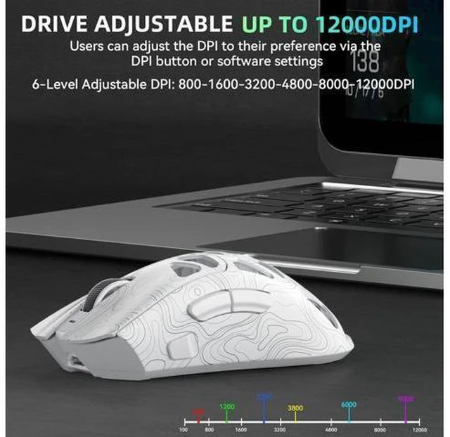 Alt view image 4 of 7 - Aula SC620 Wireless Gaming Mouse, Tri-Mode 2.4GHz/USB-C/BT5.3 Computer Mouse with 12000 DPI, Programmable Macro Gamer Mouse with Rapid Fire Key, RGB Light Gaming Mice for PC/Laptop/Mac (Line White)