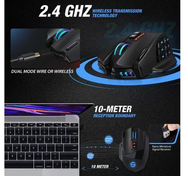 Alt view image 2 of 7 - UtechSmart VENUS Pro RGB MMO Wireless Gaming Mouse, 16,000 DPI Optical Sensor, 2.4 GHz transmission technology, Palm Grip Ergonomic Design, Chroma RGB Lighting, 16 programmable buttons, Up to 70 Hours