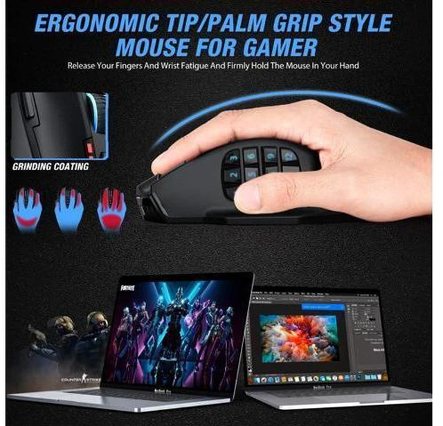 Alt view image 3 of 7 - UtechSmart VENUS Pro RGB MMO Wireless Gaming Mouse, 16,000 DPI Optical Sensor, 2.4 GHz transmission technology, Palm Grip Ergonomic Design, Chroma RGB Lighting, 16 programmable buttons, Up to 70 Hours