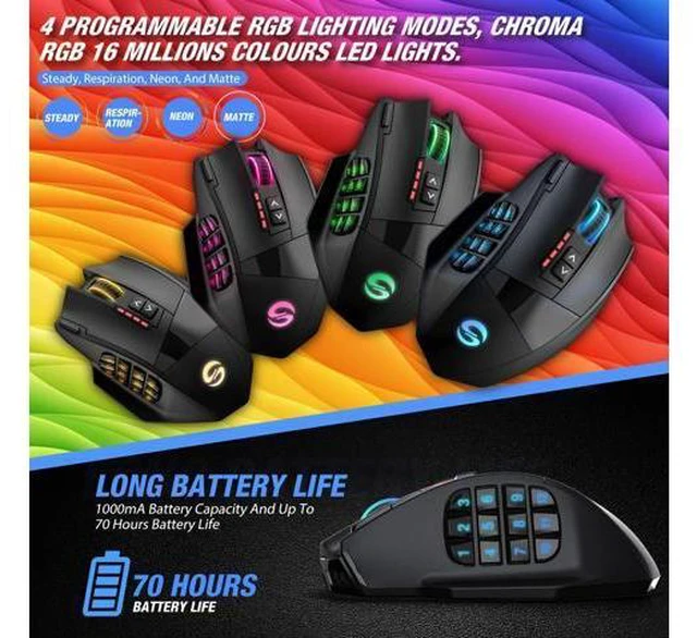 Alt view image 4 of 7 - UtechSmart VENUS Pro RGB MMO Wireless Gaming Mouse, 16,000 DPI Optical Sensor, 2.4 GHz transmission technology, Palm Grip Ergonomic Design, Chroma RGB Lighting, 16 programmable buttons, Up to 70 Hours