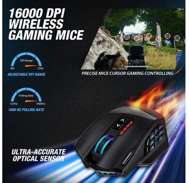 Alt view image 5 of 7 - UtechSmart VENUS Pro RGB MMO Wireless Gaming Mouse, 16,000 DPI Optical Sensor, 2.4 GHz transmission technology, Palm Grip Ergonomic Design, Chroma RGB Lighting, 16 programmable buttons, Up to 70 Hours