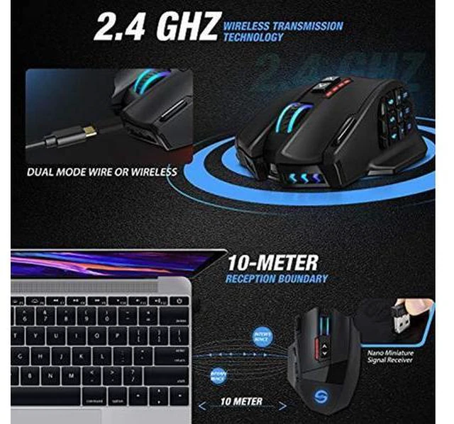 Alt view image 7 of 7 - UtechSmart VENUS Pro RGB MMO Wireless Gaming Mouse, 16,000 DPI Optical Sensor, 2.4 GHz transmission technology, Palm Grip Ergonomic Design, Chroma RGB Lighting, 16 programmable buttons, Up to 70 Hours