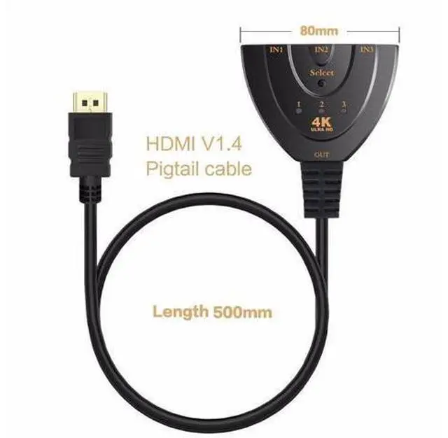 Alt view image 4 of 7 - 3 Port Auto HDMI Switch Switcher Splitter Hub Box Adapter HD 4K x 2k HDTV