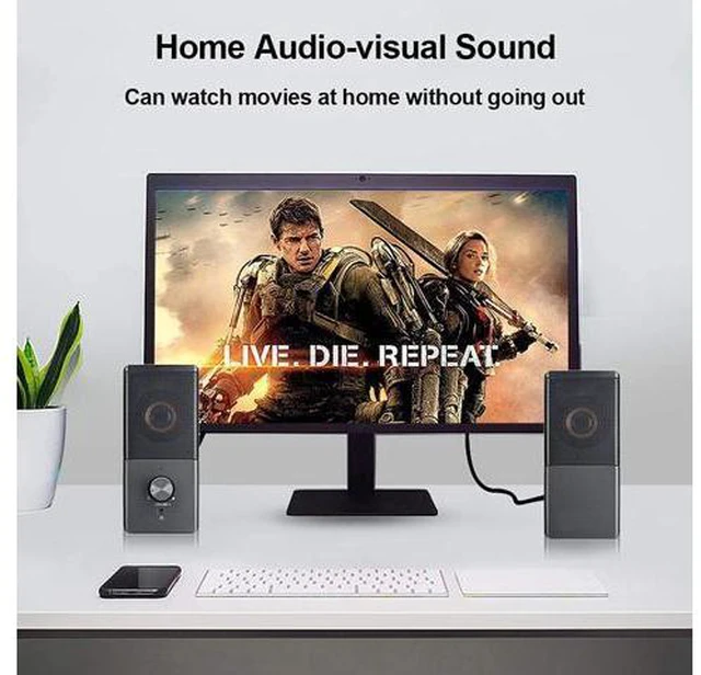 Alt view image 4 of 7 - Computer Speaker, Compact Size Speaker With Headphone Jack, Enhanced Bass And Volume Control, Stereo 2.0 Usb Powered 3.5Mm Aux Multimedia Speakers For Laptop/Desktop/Tablets/Phone (Black)