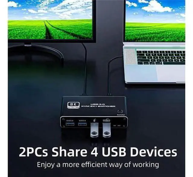 Alt view image 7 of 7 - WISDUM HDMI KVM Switch,8K USB Switch 2x1 HDMI2.1 Ports + 4X USB3.0 KVM Ports, Share 2 Computers one Monitor Switch,Supports 8K 60Hz,4K 120Hz,YUV 4:4:4, HDCP 2.3, HDR 10, Hotkey