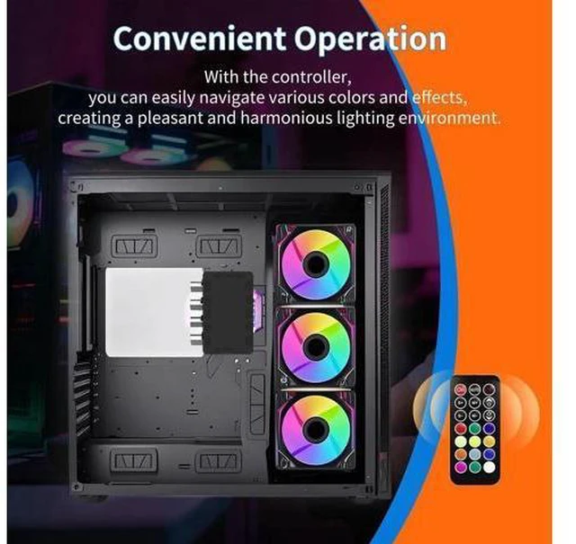 Alt view image 2 of 6 - ARGB Fan Hub, 10-Port 4 Pin Fan Controller PC, 5V-3Pin, Magnetic Suction, SATA Power Input, RF Remote & Chassis Key Control, Support 10 ARGB PWM Fans Splitter, Black