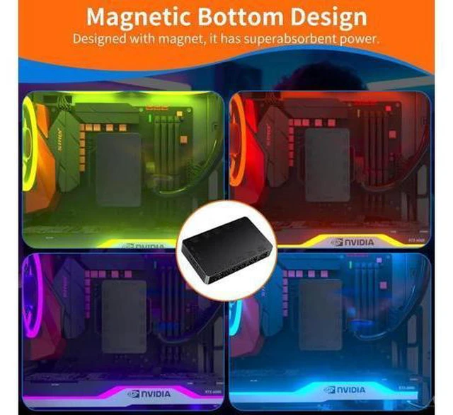 Alt view image 6 of 6 - ARGB Fan Hub, 10-Port 4 Pin Fan Controller PC, 5V-3Pin, Magnetic Suction, SATA Power Input, RF Remote & Chassis Key Control, Support 10 ARGB PWM Fans Splitter, Black