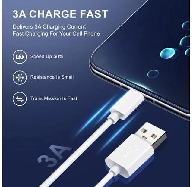 Alt view image 4 of 7 - 3 Pack USB A To Type C Charging Cable Power Cord Data Sync Lead For Samsung Galaxy S23 Ultra 5G S9 S10 S20 S21 S22 FE S23+ White 6 ft.