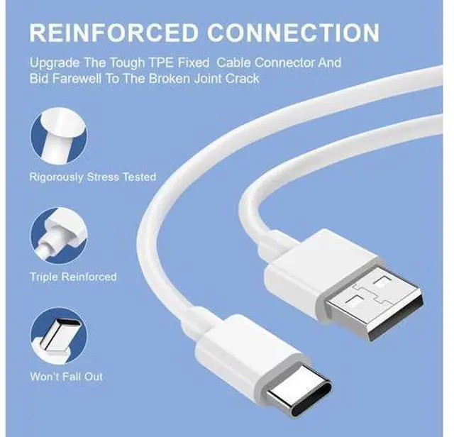Alt view image 5 of 7 - 3 Pack USB A To Type C Charging Cable Power Cord Data Sync Lead For Samsung Galaxy S23 Ultra 5G S9 S10 S20 S21 S22 FE S23+ White 6 ft.