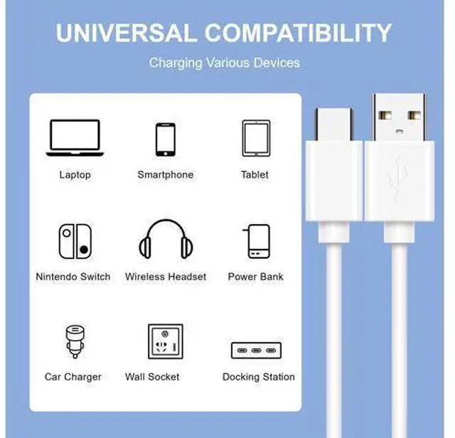 Alt view image 7 of 7 - 3 Pack USB A To Type C Charging Cable Power Cord Data Sync Lead For Samsung Galaxy S23 Ultra 5G S9 S10 S20 S21 S22 FE S23+ White 6 ft.