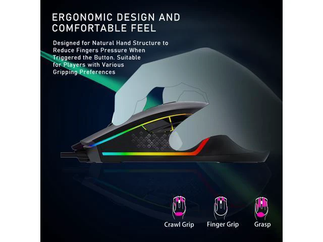 Alt view image 3 of 7 - AULA F805 RGB Gaming Mouse 6400DPI Wired Backlit USB Computer Mouse Gamer 7 Programmable Buttons Ergonomic for Laptop Desktop