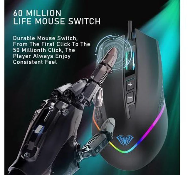 Alt view image 5 of 7 - AULA F805 RGB Gaming Mouse 6400DPI Wired Backlit USB Computer Mouse Gamer 7 Programmable Buttons Ergonomic for Laptop Desktop