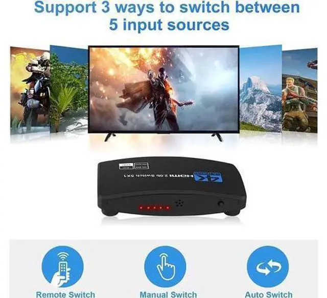 Alt view image 4 of 7 - HDMI Switch, WISDUM HDMI Switcher 5 Port HDMI Switch Box with Remote 5 in 1 Out 4K 60hz HDMI Selector, Support UHD HDMI 2.0b, Compatible with PS5, Apple TV, Xbox, Nintendo