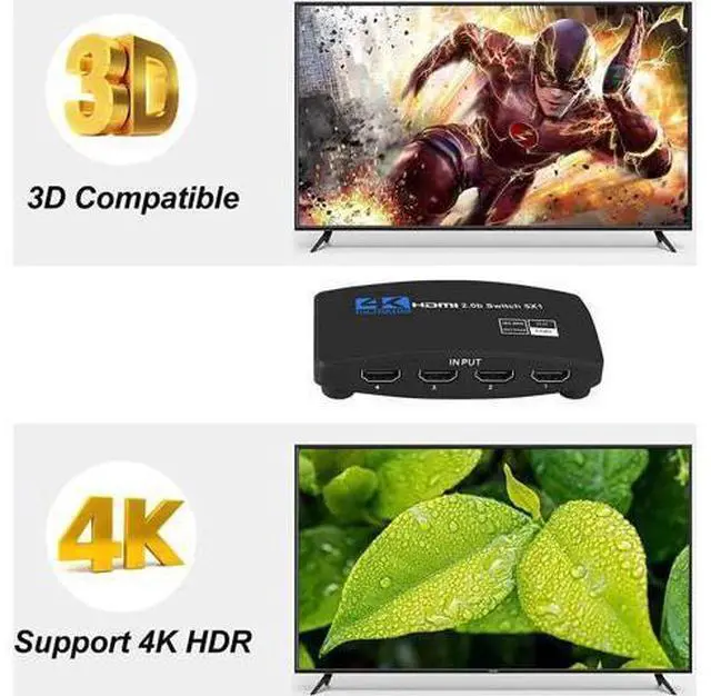 Alt view image 5 of 7 - HDMI Switch, WISDUM HDMI Switcher 5 Port HDMI Switch Box with Remote 5 in 1 Out 4K 60hz HDMI Selector, Support UHD HDMI 2.0b, Compatible with PS5, Apple TV, Xbox, Nintendo