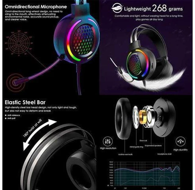Alt view image 6 of 7 - Gaming Headset with 7.1 Surround Sound,PC Lightweight Headset with Noise Canceling Mic,Bass Surround,Soft Memory Earmuffs,Rainbow Backlit for PC,PS4,Xbox One Controller (Adapter Not Included)