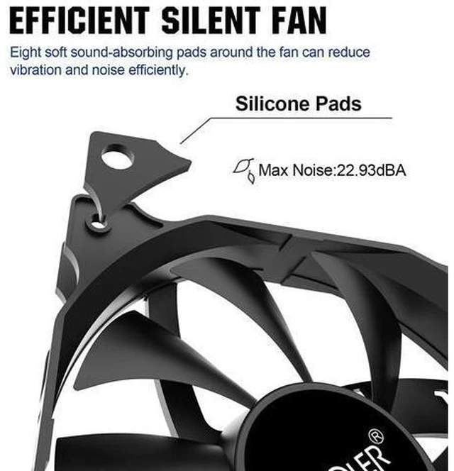 Alt view image 2 of 6 - 120mm Case Fan 3 Pack Dark Night Series, 3M120FAN-HY High Performance Cooling PC Fan - Efficient Hydraulic Bearing - Low Vibration and Quiet Computer Fans for PC Fan, 120mm Fan